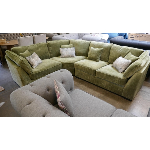 1504 - Barker & Stonehouse moss green velvet corner sofa RRP £3295