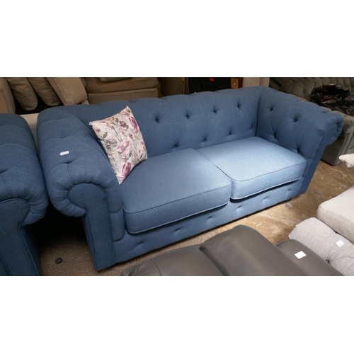 1510 - Blue weave Chesterfield three seater sofa and two seater sofa RRP £2778