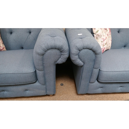 1510 - Blue weave Chesterfield three seater sofa and two seater sofa RRP £2778