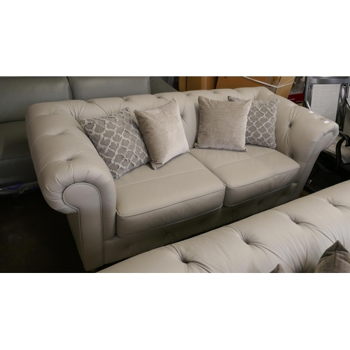 1511 - Stone leather Chesterfield three seater sofa RRP £1399