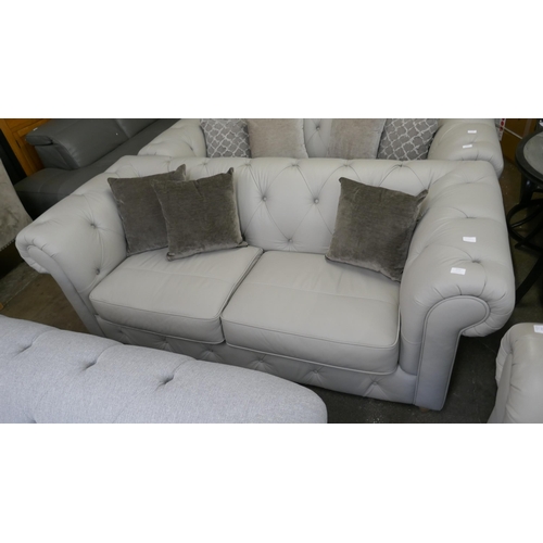 1512 - Stone leather Chesterfield three seater sofa RRP £1399