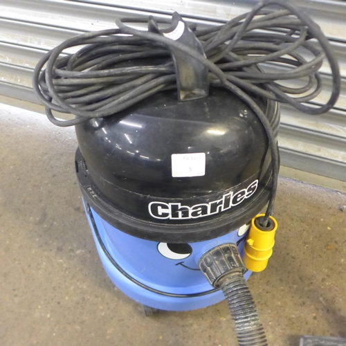 2155 - A numatic Charles wet and dry vacuum cleaner 110v with hose and pipe