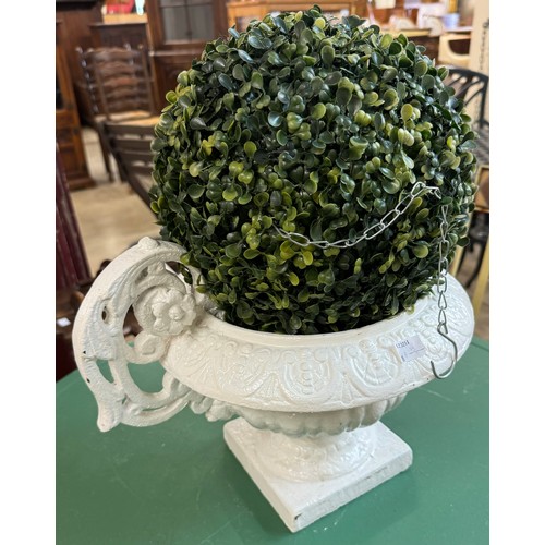 390A - A cast iron white painted garden urn a/f