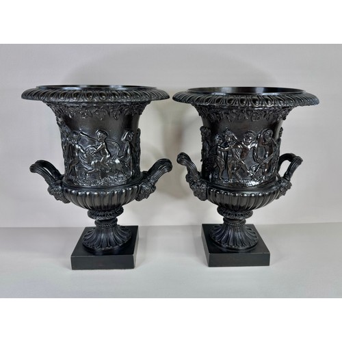 99 - A pair of 19th Century Italian Grand Tour bronze Medici vases, 27cms h