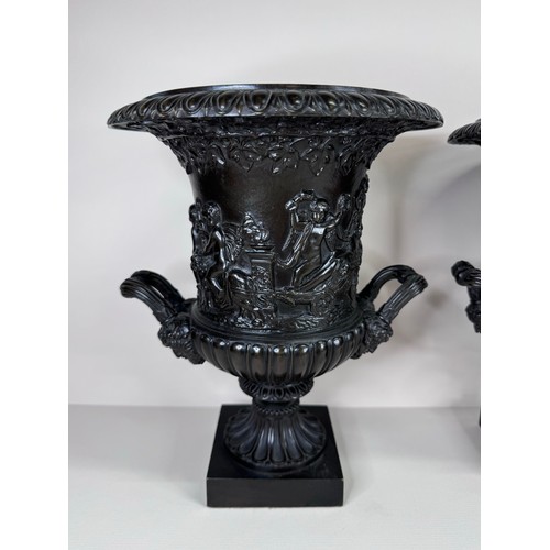 99 - A pair of 19th Century Italian Grand Tour bronze Medici vases, 27cms h