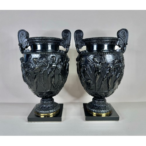 100 - A pair of 19th Century bronze Townley vases, 24cms h