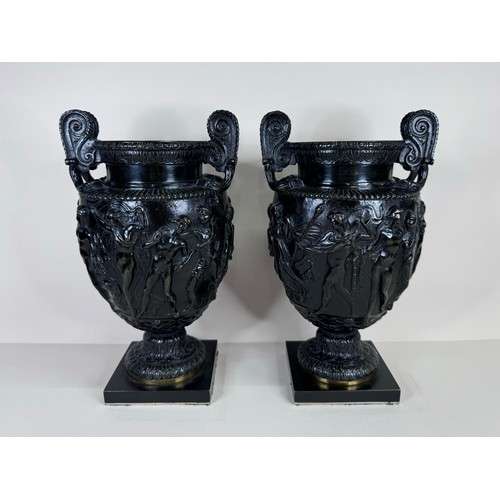 100 - A pair of 19th Century bronze Townley vases, 24cms h