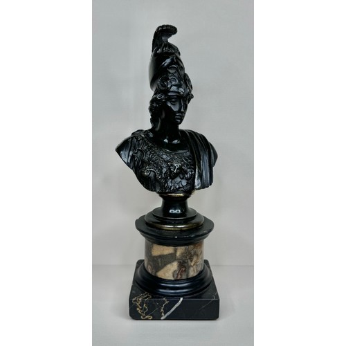 101 - A 19th Century French bronze bust of Minerva, on marble socle, 25cms h