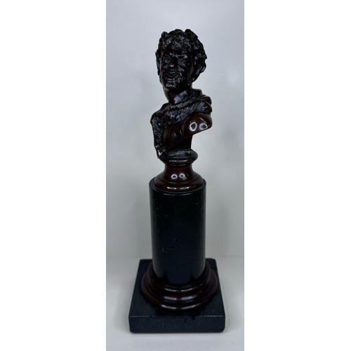 102 - A 19th Century French bronze bust of a laughing Satyr, on marble socle, 24cms