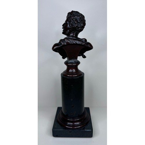 102 - A 19th Century French bronze bust of a laughing Satyr, on marble socle, 24cms