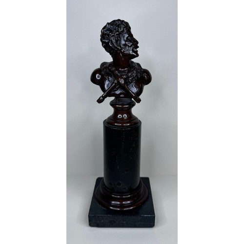 102 - A 19th Century French bronze bust of a laughing Satyr, on marble socle, 24cms