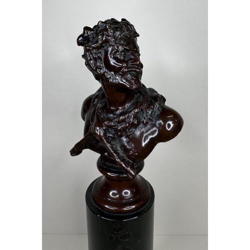 102 - A 19th Century French bronze bust of a laughing Satyr, on marble socle, 24cms