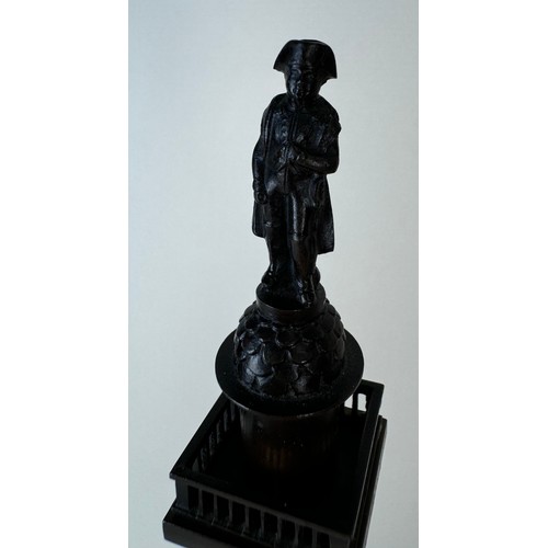 107 - A 19th Century French bronze Vendome Column, on marble socle, 28cms h