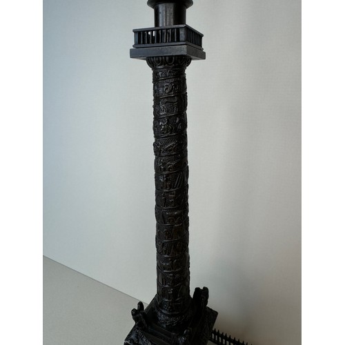 107 - A 19th Century French bronze Vendome Column, on marble socle, 28cms h