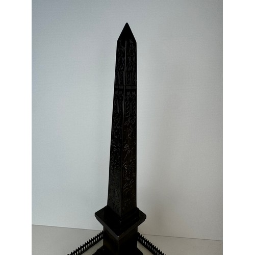 108 - A 19th Century French bronze Luxor Obelisk, on marble socle, 27cms h