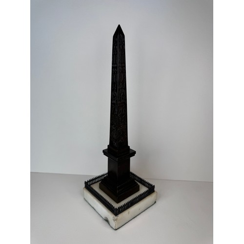 108 - A 19th Century French bronze Luxor Obelisk, on marble socle, 27cms h