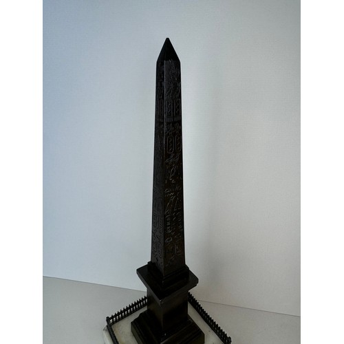 108 - A 19th Century French bronze Luxor Obelisk, on marble socle, 27cms h