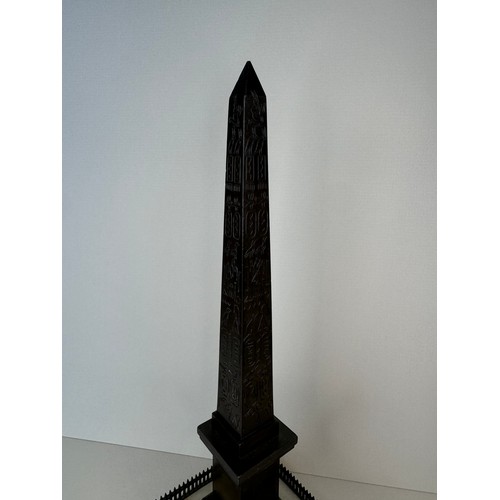 108 - A 19th Century French bronze Luxor Obelisk, on marble socle, 27cms h