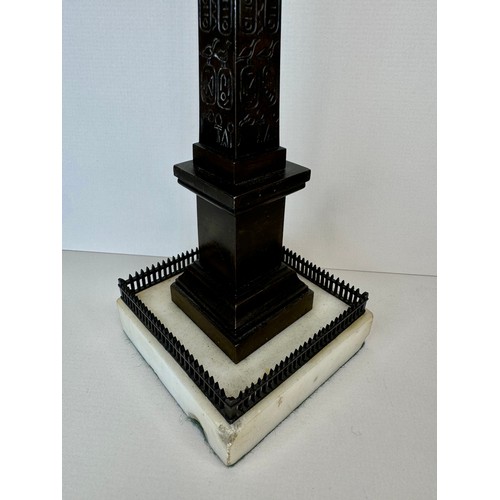 108 - A 19th Century French bronze Luxor Obelisk, on marble socle, 27cms h