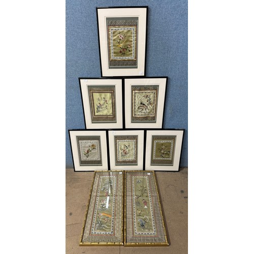 419 - Eight assorted Chinese silkwork tapestries, all framed