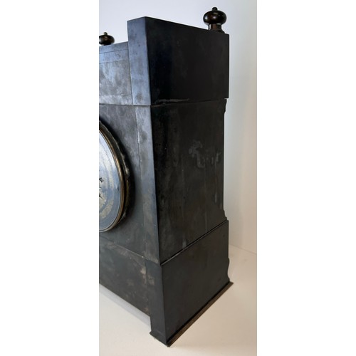 115 - A 19th Century French Belge noir, gilt metal and copper mantel clock, 43cms h