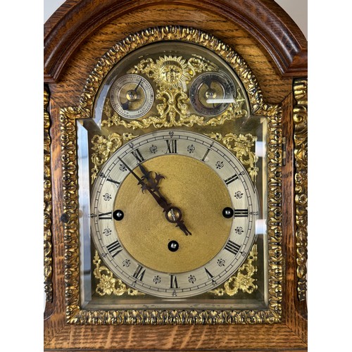 116 - An early 20th Century oak and gilt metal mounted fusee bracket clock, 56cms h