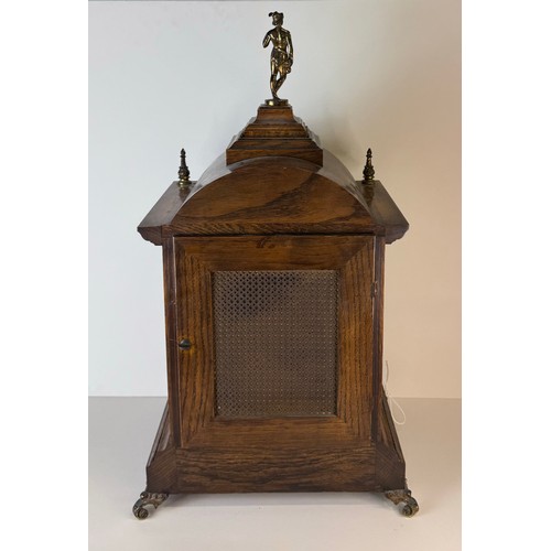 116 - An early 20th Century oak and gilt metal mounted fusee bracket clock, 56cms h