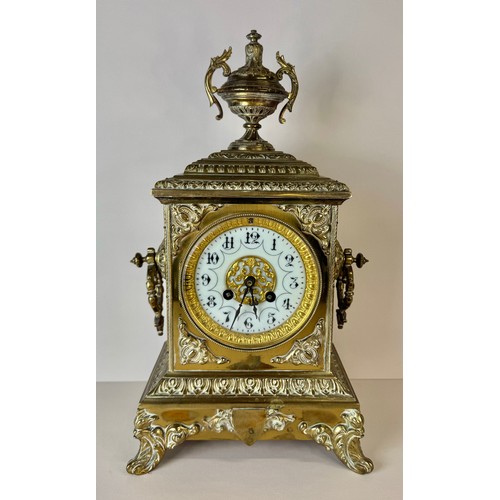 117 - A 19th Century French Japy Freres brass mantel clock. 40cms h