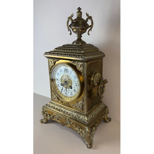 117 - A 19th Century French Japy Freres brass mantel clock. 40cms h