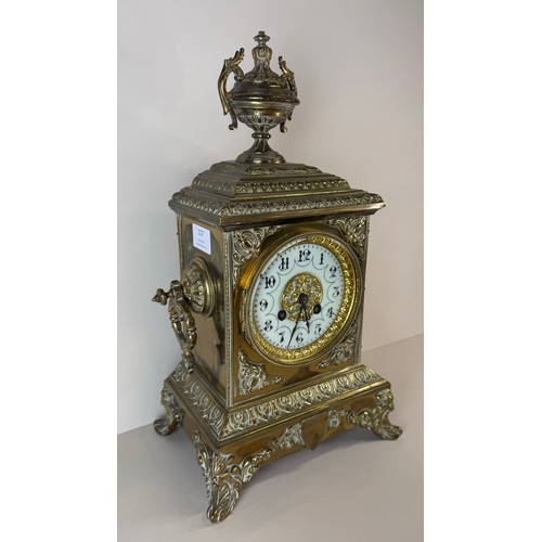 117 - A 19th Century French Japy Freres brass mantel clock. 40cms h