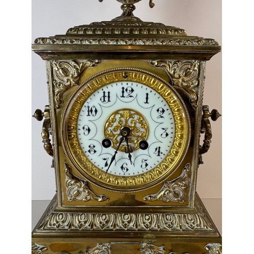 117 - A 19th Century French Japy Freres brass mantel clock. 40cms h