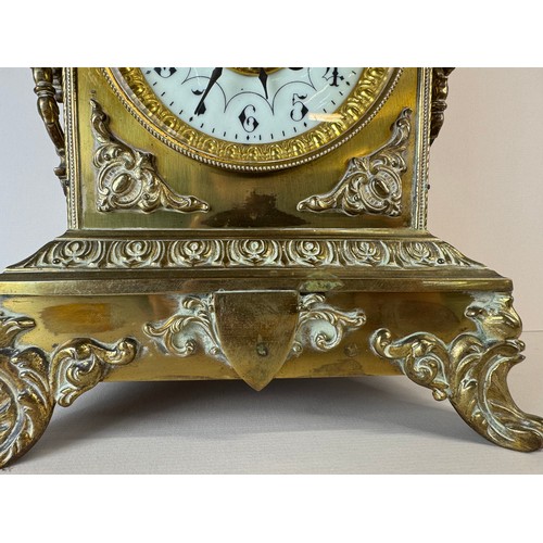 117 - A 19th Century French Japy Freres brass mantel clock. 40cms h