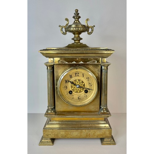 118 - A 19th Century French Japy Freres brass mantle clock, 32cms h