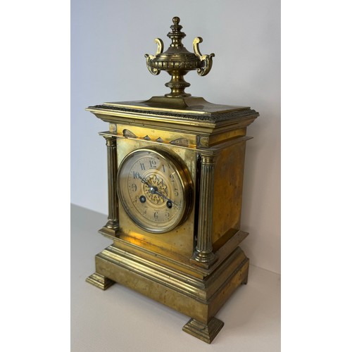 118 - A 19th Century French Japy Freres brass mantle clock, 32cms h