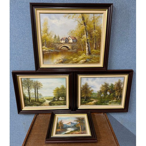 421 - Four assorted landscapes, oil on canvas, framed