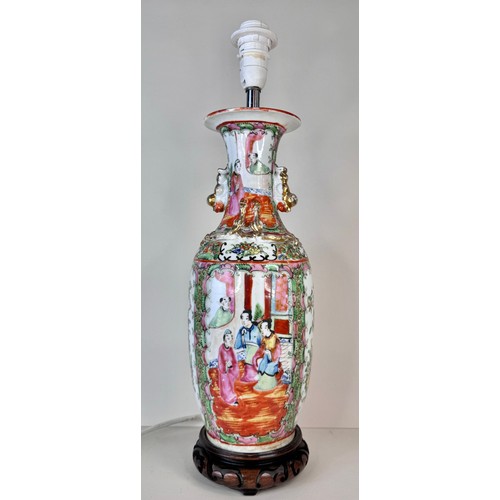 124 - A Chinese famille rose porcelain vase, converted to a table lamp