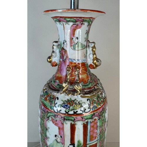 124 - A Chinese famille rose porcelain vase, converted to a table lamp