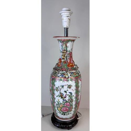 124 - A Chinese famille rose porcelain vase, converted to a table lamp