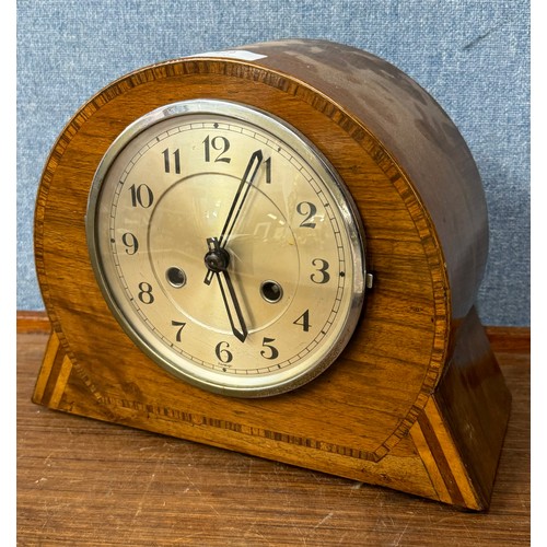 429 - An Art Deco inlaid walnut mantle clock