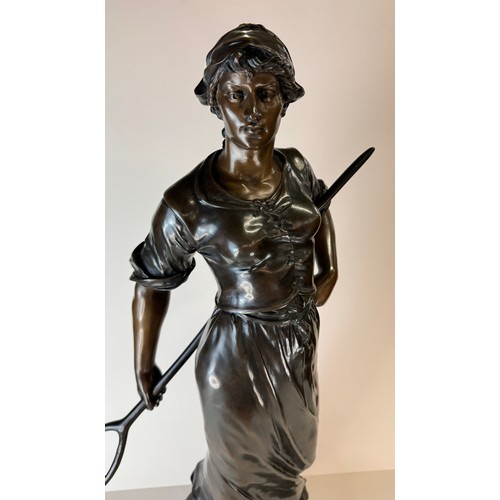 128 - After Edouard Drouot (French 1859-1945), bronze figure, Moissonneuse, 75cms h