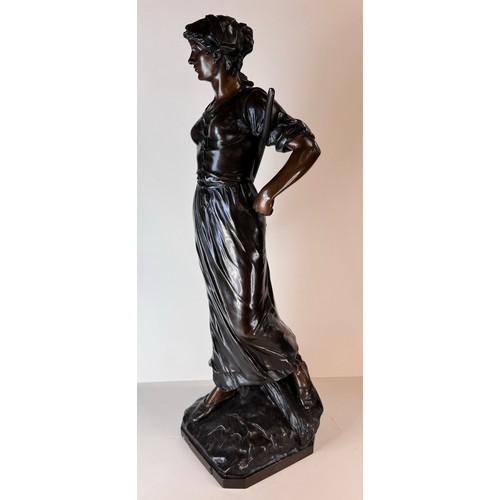 128 - After Edouard Drouot (French 1859-1945), bronze figure, Moissonneuse, 75cms h