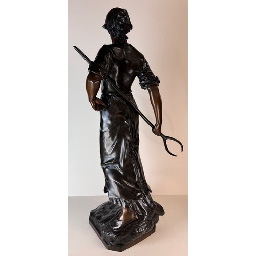 128 - After Edouard Drouot (French 1859-1945), bronze figure, Moissonneuse, 75cms h