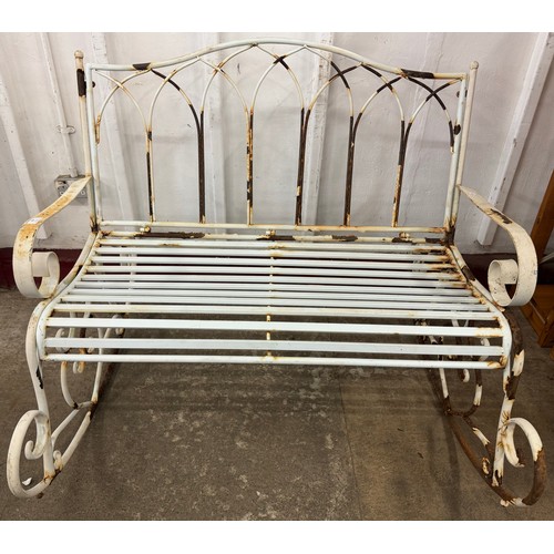 394 - A painted metal rocking garden bench