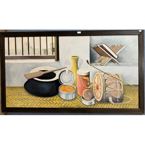 412 - A large still life, oil on canvas, framed, indistinctly signed