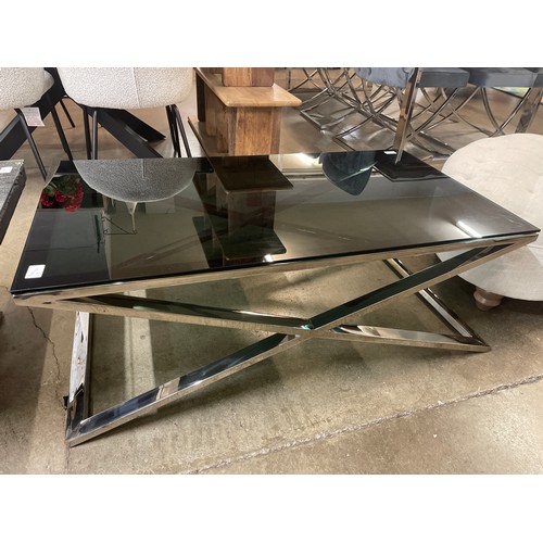 1439 - Chrome and black glass coffee table