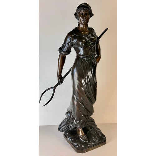 128 - After Edouard Drouot (French 1859-1945), bronze figure, Moissonneuse, 75cms h