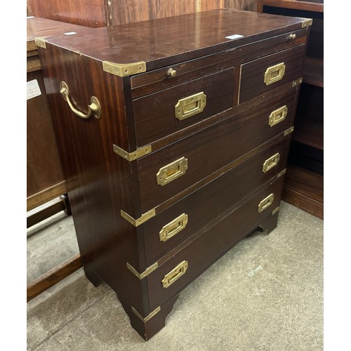 258 - A mahogany and brass mounted campaign style chest of drawers