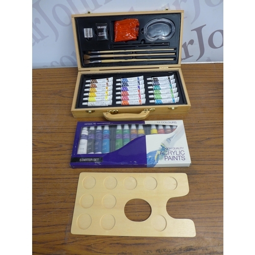 2295 - A large amount of assorted art and craft items including an easel, acrylic paints, Chatsworth art bo... 