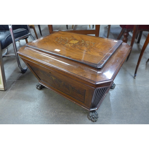 160 - A Regency inlaid mahogany sarcophagus shaped wine cooler