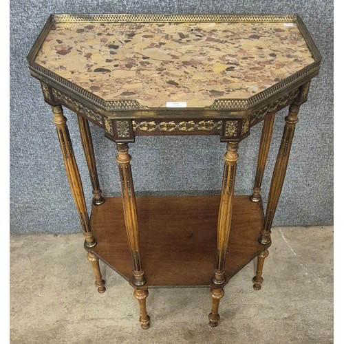 168 - A French Louis XV style mahogany, gilt metal and marble top console table